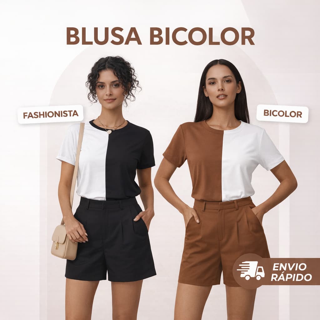 Blusa Camiseta T-Shirt Baby Look Bicolor Feminina Moda Casual Confortável Estilo Moderno Tendência Elegante