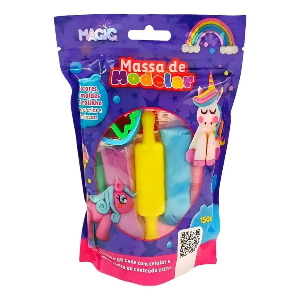 Massa de Modelar 6 Cores, 3 Moldes e 1 Rolinho - Unicórnio - ‎Magic Grupo