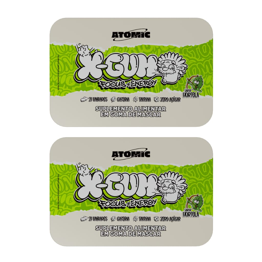 Kit 2un - Chiclete Energético com Cafeína X-GUM Focus Energy Atomic Labs | 21 Gomas por pote - Sabor Hortelã