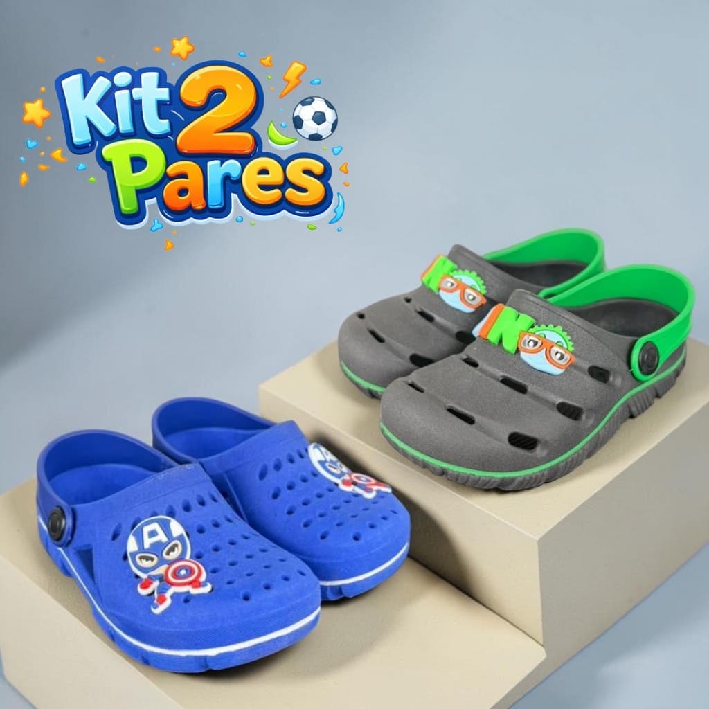 Kit 2 Pares Babuche Infantil Menino Confortável e Macio