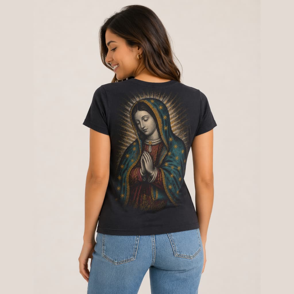 Baby Look / Camiseta Católica - Ágape - Nossa Senhora e Mensagem