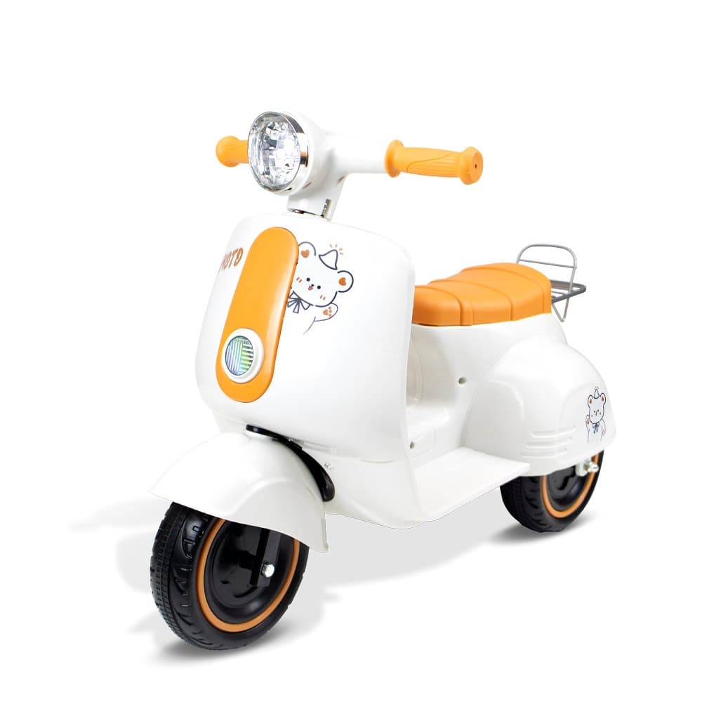 Triciclo Elétrico Infantil Avespa 6V Pimpi Branca Motoneta com Som de Motor Músicas e Luz