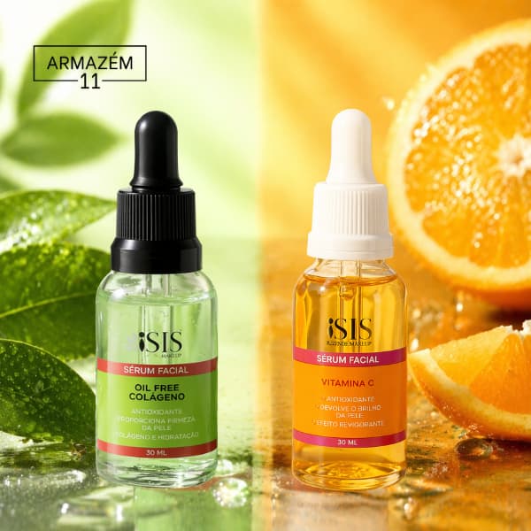 Sérum Facial ISIS 30ml - Vitamina C ou Colágeno Oil-Free - Skincare Anti-idade, Hidratação, Clareador