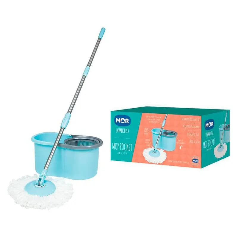 Mop Giratório com Balde 8L Esfregão 360° Microfibra Limpeza Prática