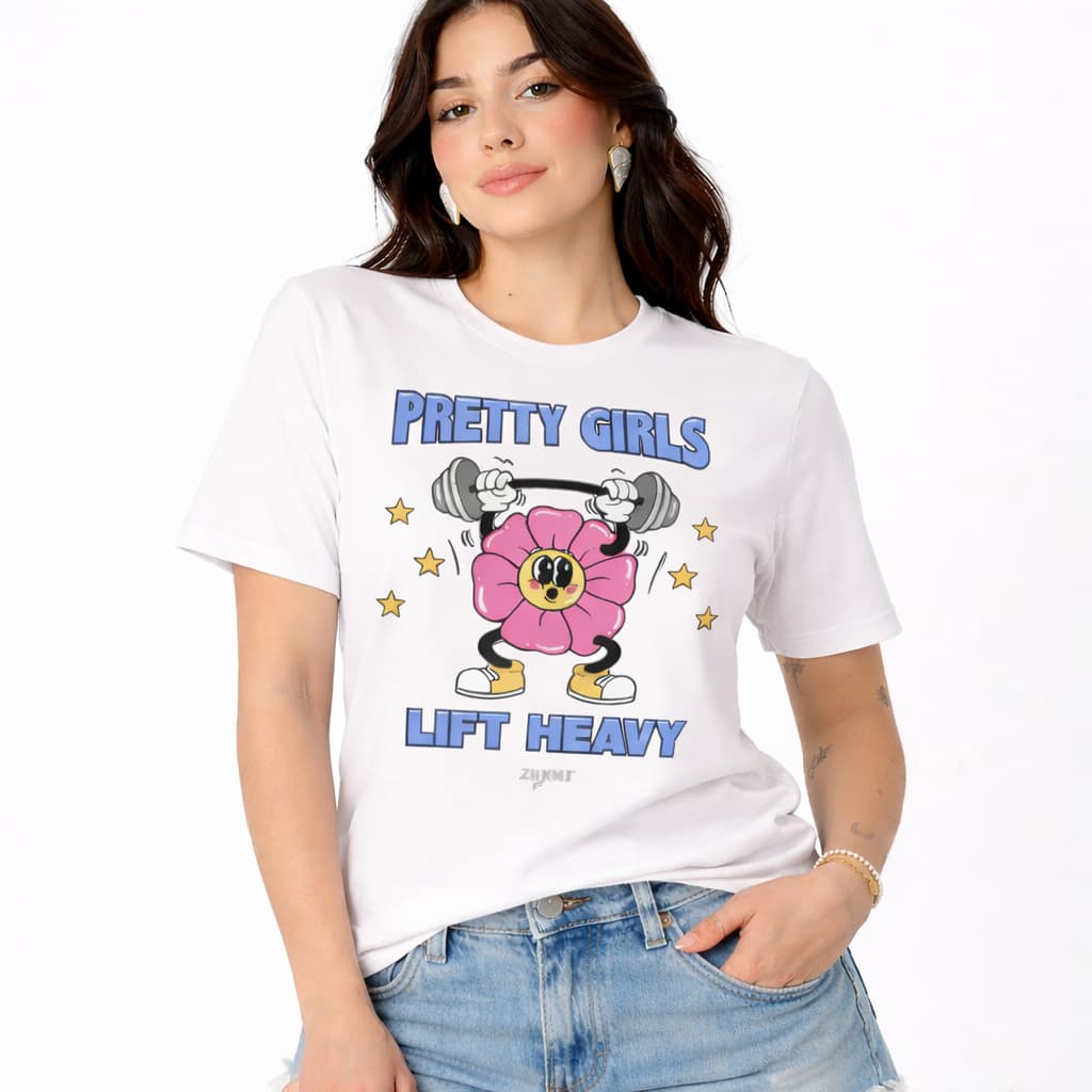 Camiseta Feminina Estampada Academia Pretty Girls Lift Heavy 100% Algodão Premium