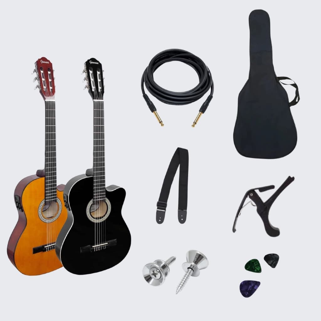 Kit Violão NF-14 CEQ Elétrico Preto Natural com Capa Capotraste Cabo Palheta Roldana Completo