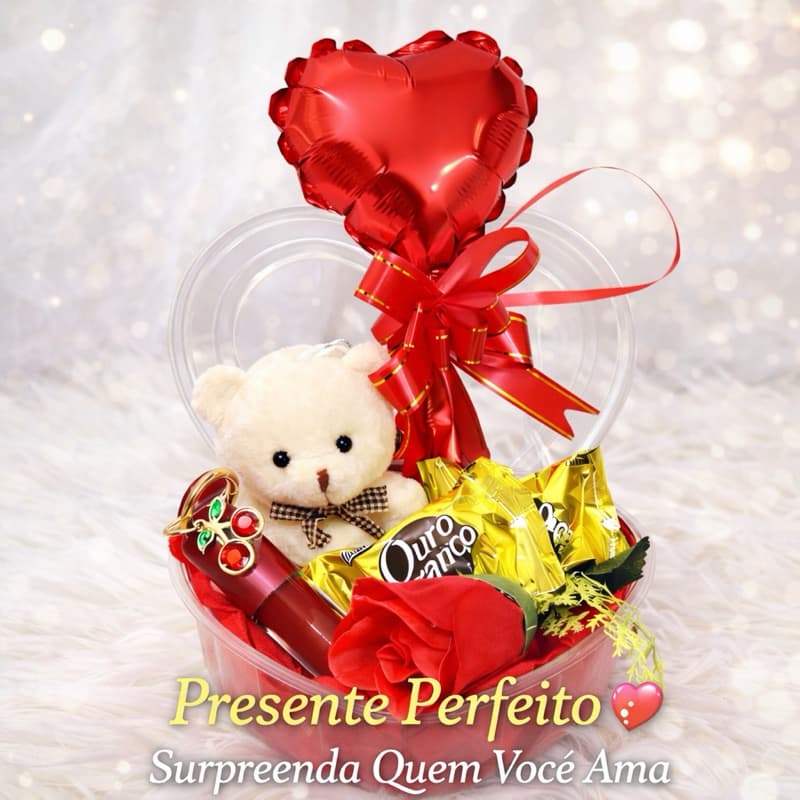 Cesta Presente Dia dos namorados / Namorados 🎁 Gloss Pam + Ursinho + Chocolate + Flores | Presente Aniversário  Surpresa