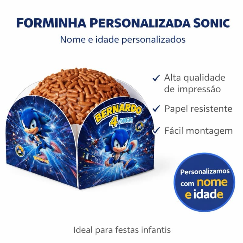 Forminha Personalizada para Doces (100 unidades) | Tema Sonic ou Qualquer Tema | Nome e Idade Personalizados