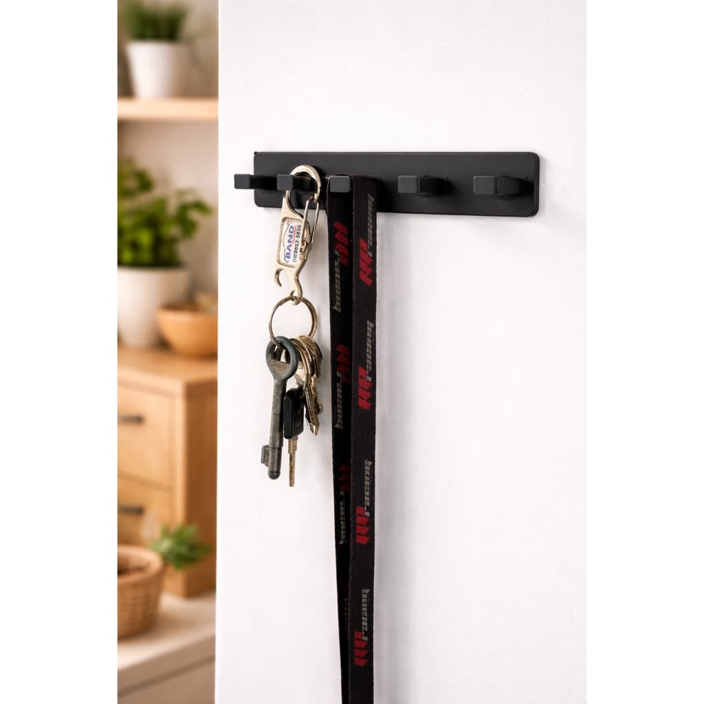 Porta Chave Cinco Ganchos Preto Para Diferentes Ambientes Fácil Aplicação Com Fita Auto Colante