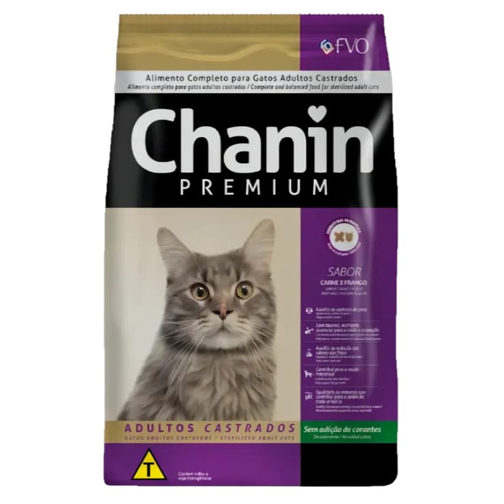 Ração Chanin Gatos Castrados Sabor Carne E Frango 10,1kg