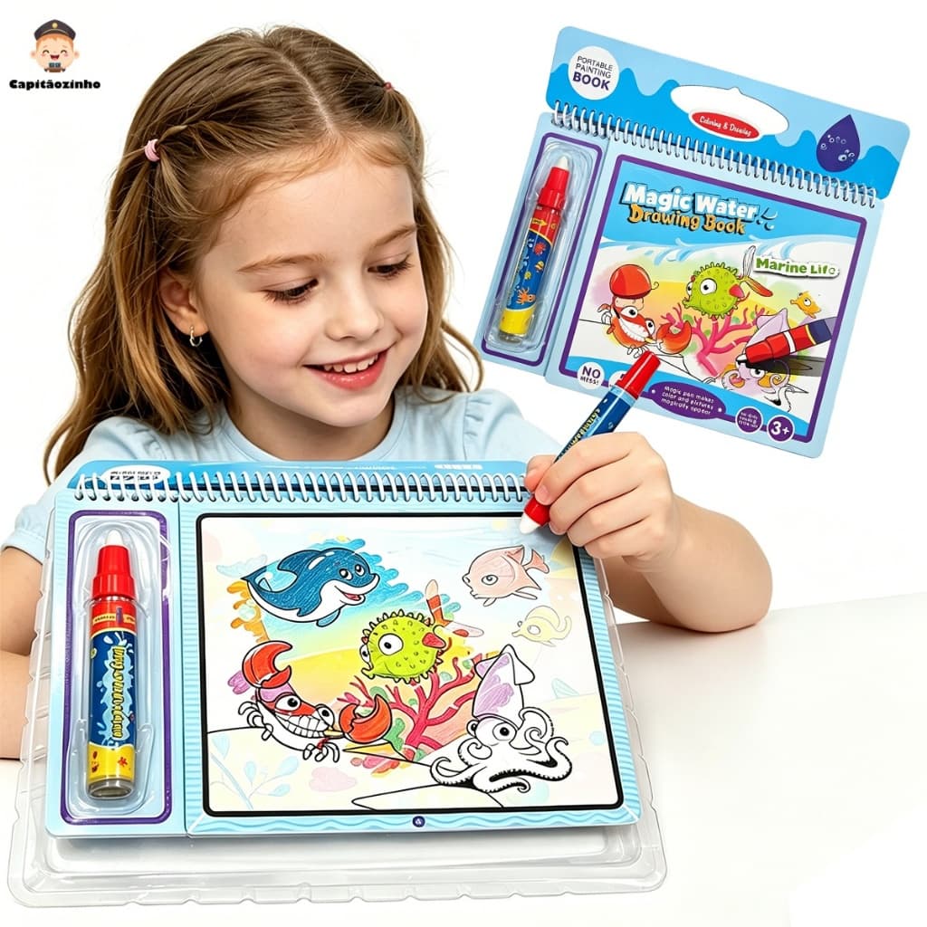 Caderno Mágico - Livro de Pintura Com água para crianças Primeiras pinturas - Reutilizável
