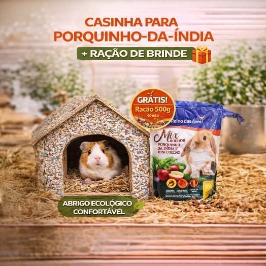 Casinha para Porquinho-da-Índia e Roedores + Ração Mix Roedor 500g de Brinde
