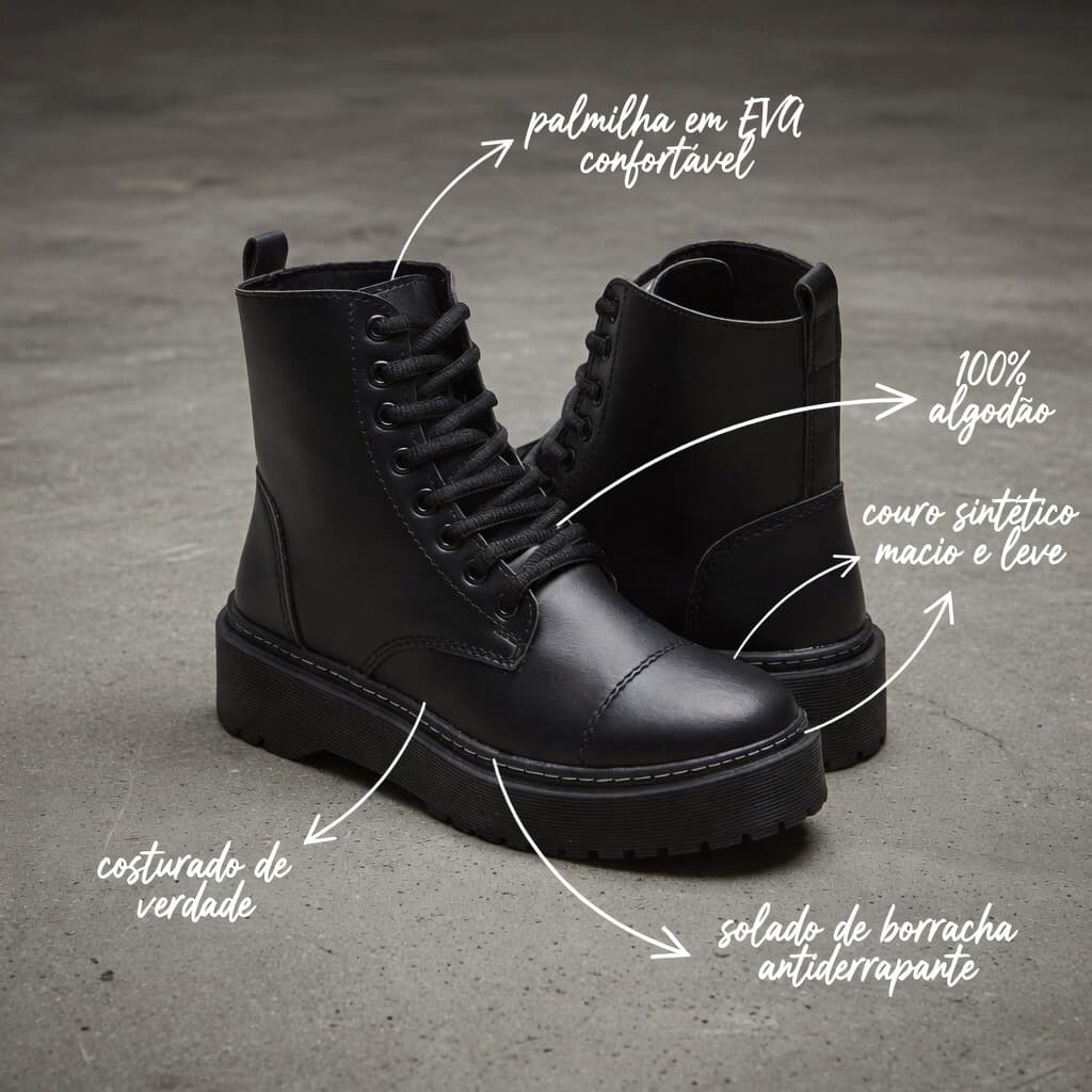 Bota Coturno Tratorado Feminino Rock Cano Medio Blogueira