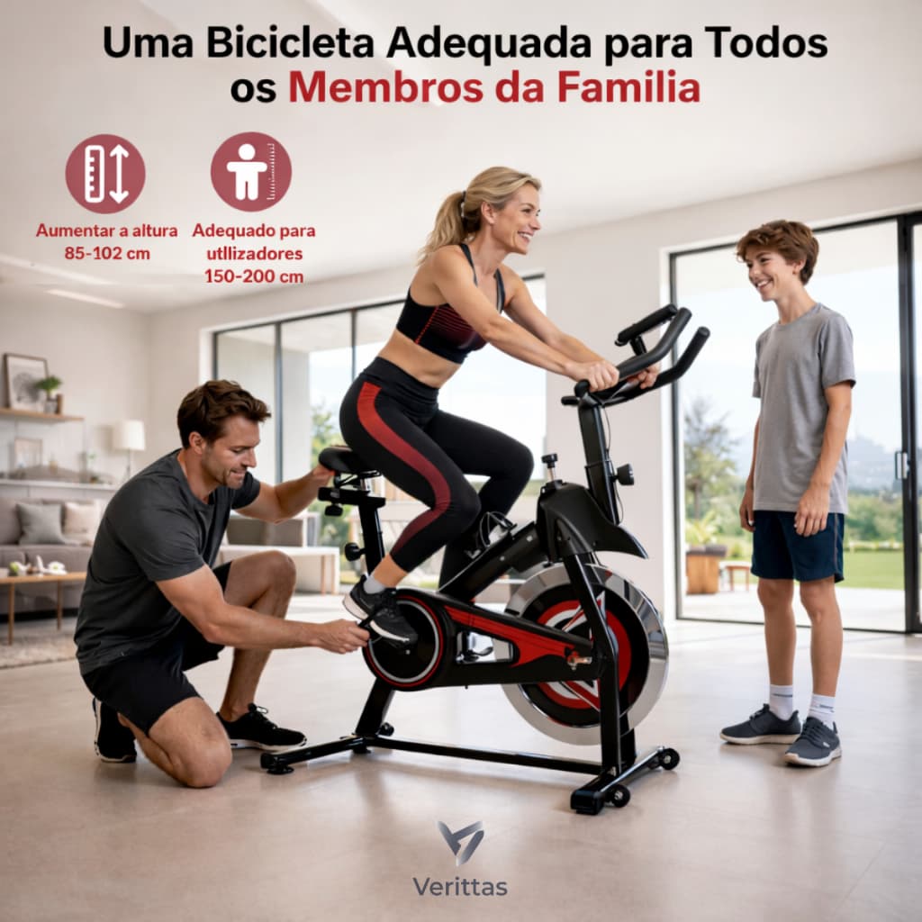Bicicleta Ergometrica Spinning Profissional 13Kg Inércia Usuários de 1.90m Fitness e Treino Esportivo Verittas