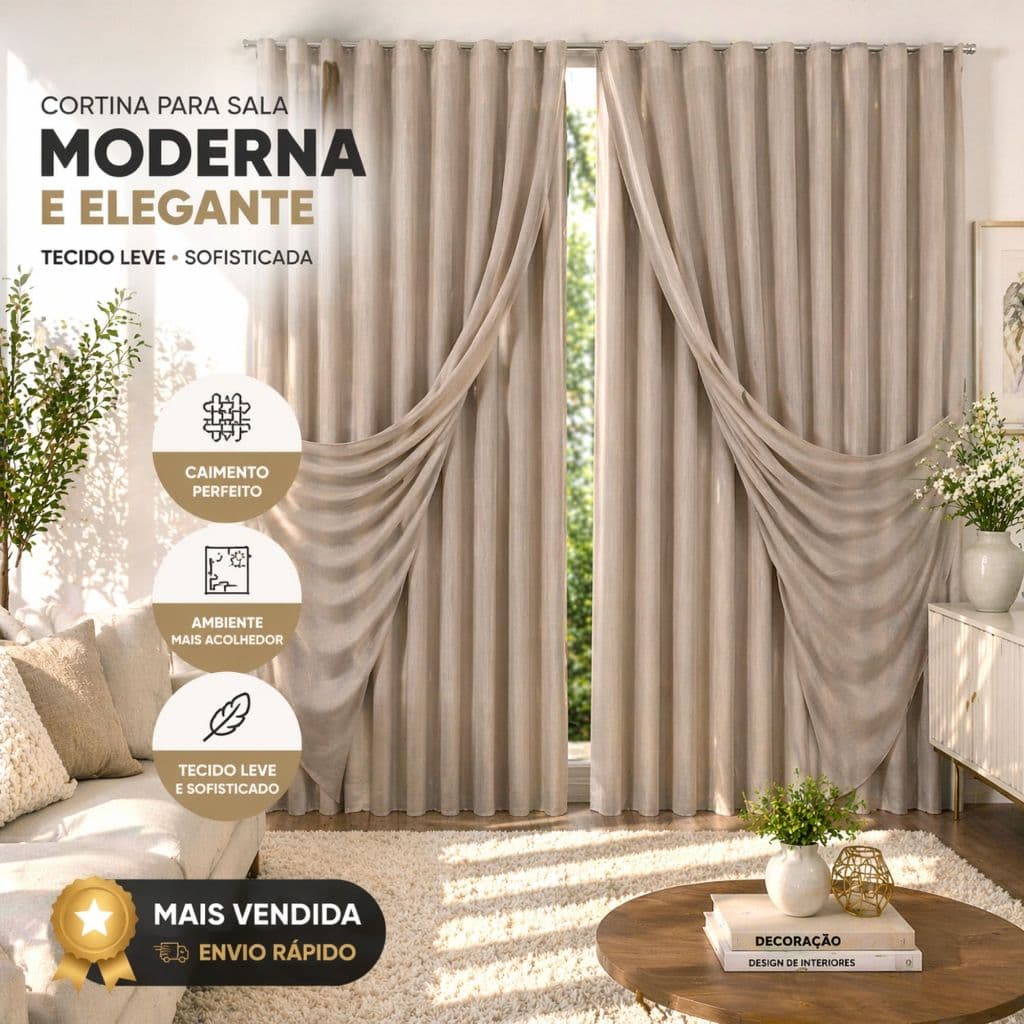 Cortina Decor em Tecido Premium para Trilho Suíço Quarto Sala ou Escritório Cortex