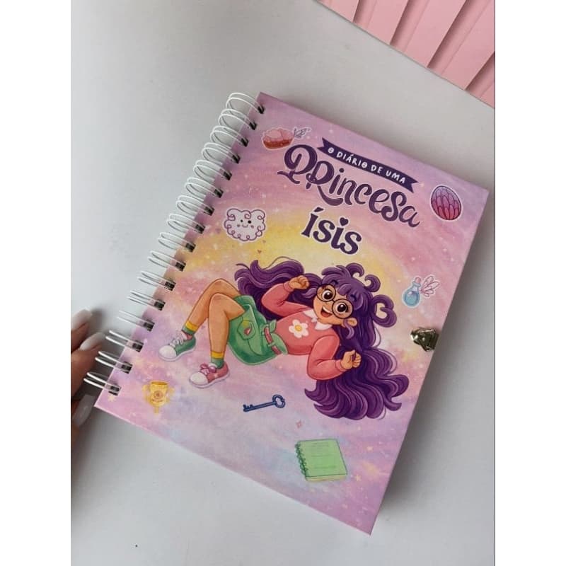 Diário Infantil Personalizado Princesa Desastrada com Nome | Caderno com Cadeado, Adesivos e Bolso A5