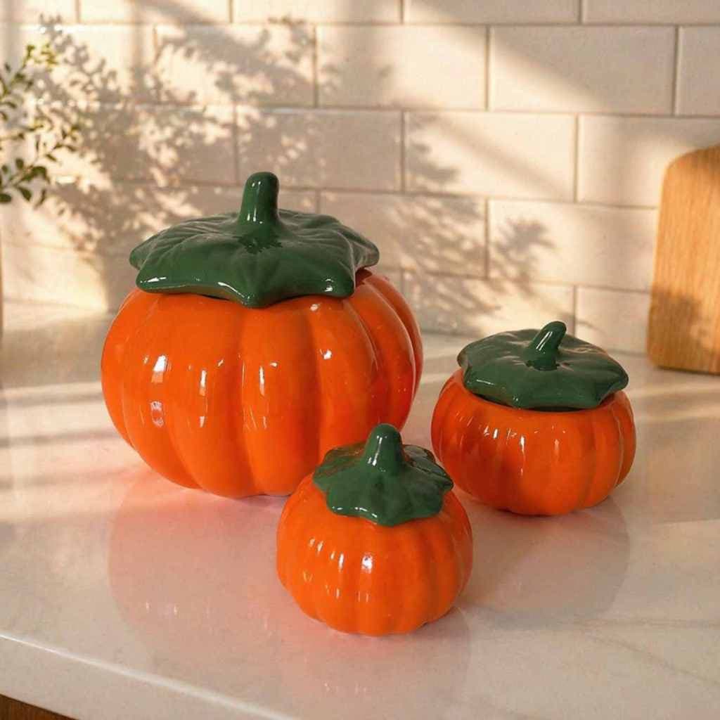 Trio Abóboras de Cerâmica Morangas Refratário  Balcão Cozinha e Área Gourmet