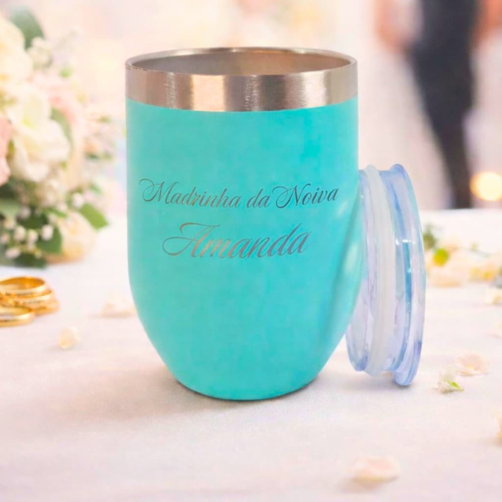 Copo Cuia Térmico Inox Tampa Personalizado Nome Padrinho Madrinha Casamento