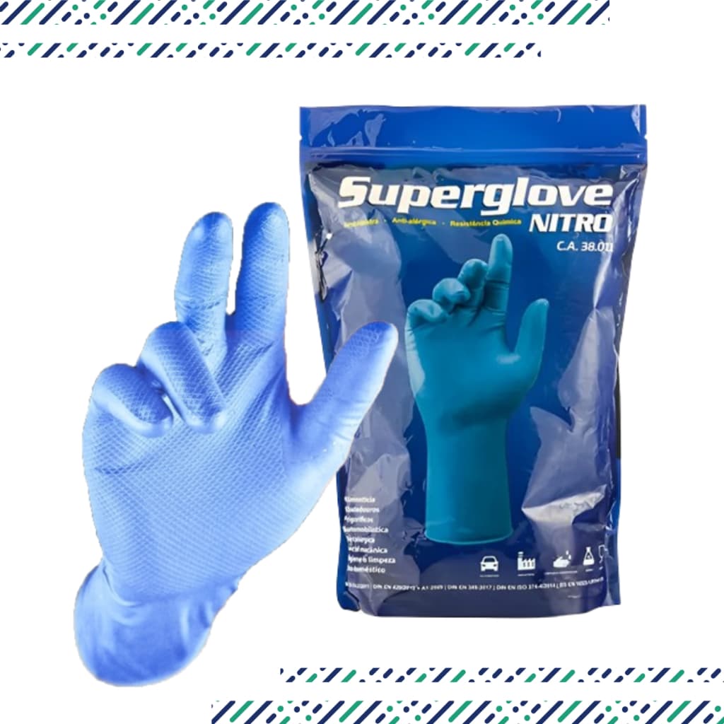 Luva de Segurança Super Glove Embalagem Com 50 Unidades de Luva Epi Luva de Proteção