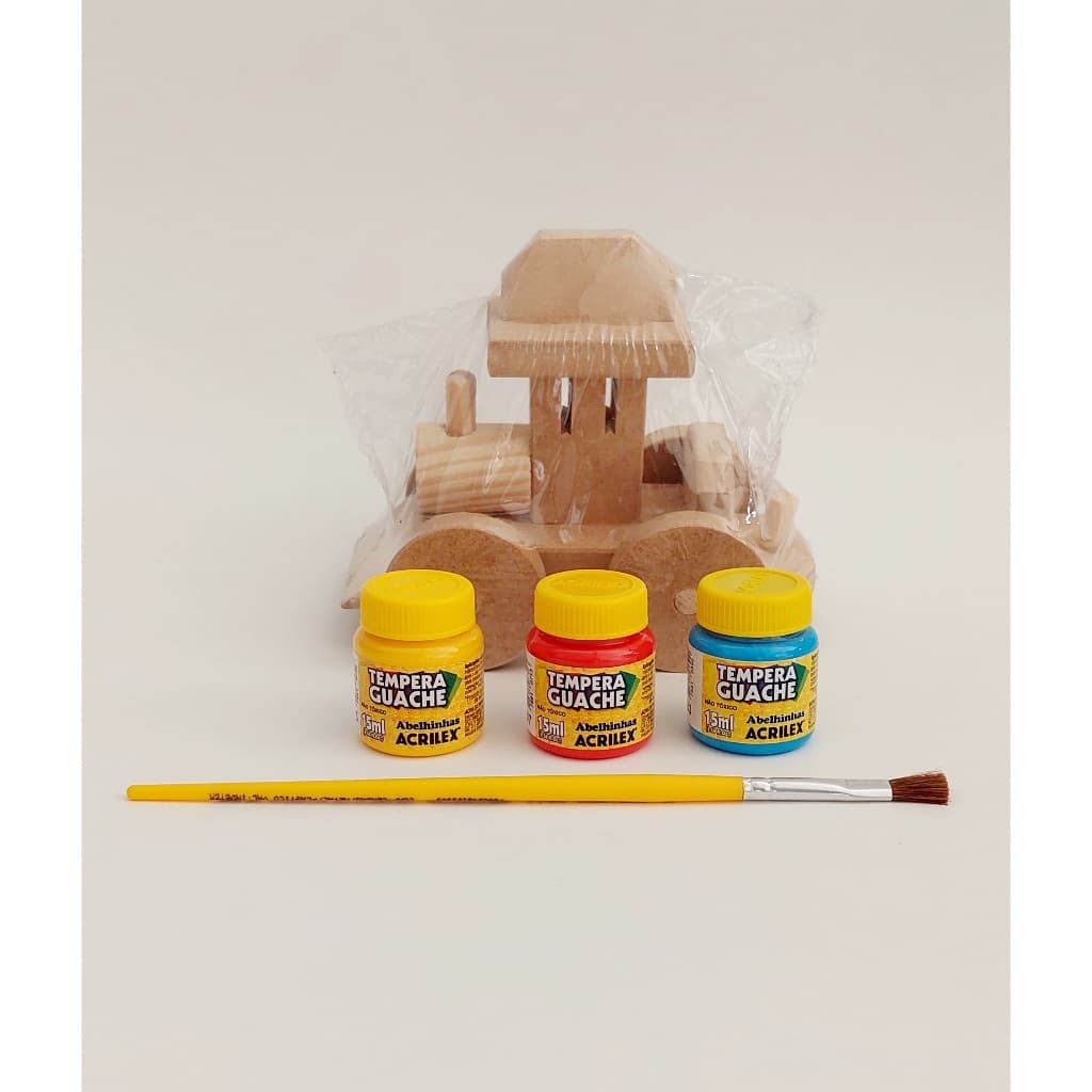Trenzinho de madeira locomotiva com kit pintura (03 potinhos de tinta e 01 pincel) - brinquedo (MDF)
