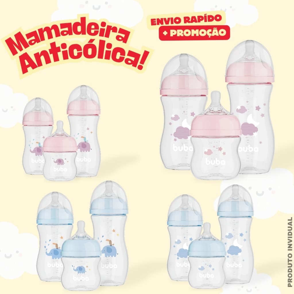 Mamadeira Easy Flow Mamadeira Anticólica Bico de Silicone Ultrasoft 120ml-270ml-330ml Buba