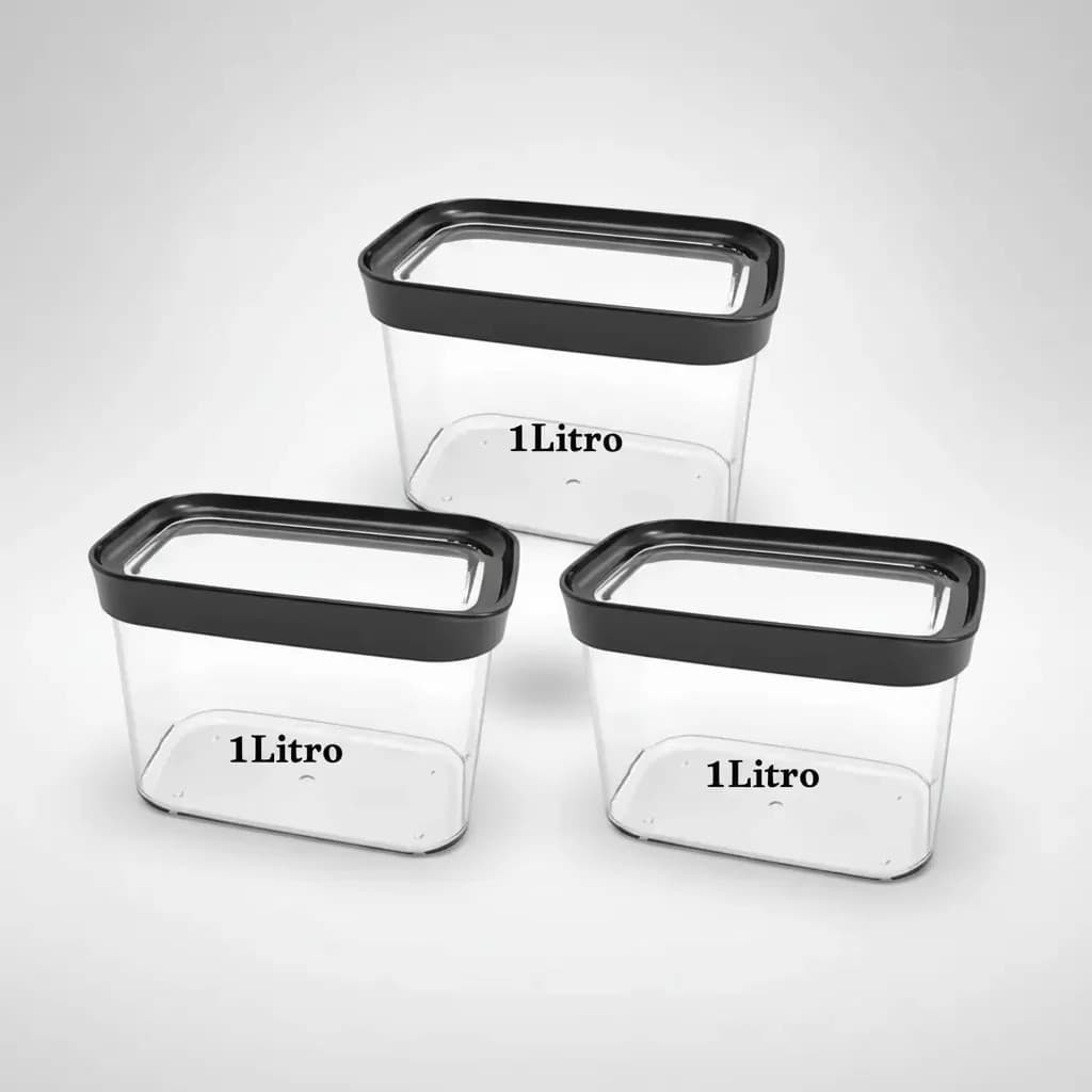 Kit com 3 Unidades, Potes Herméticos para Café, Açúcar e Cereais 1 Litro