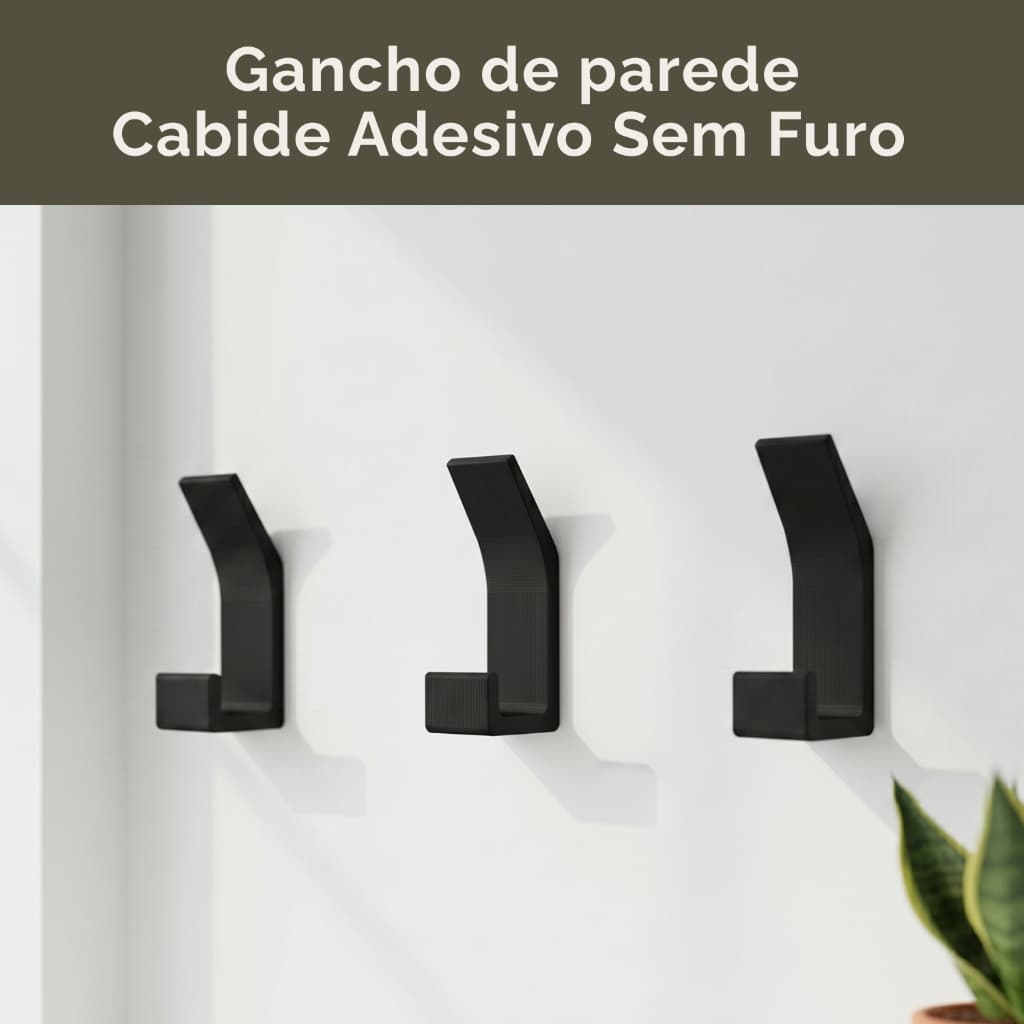 Cabide Gancho Adesivo de Parede com Fita Dupla Face 3M para Toalhas Banheiro Cor Preto Branco Porta