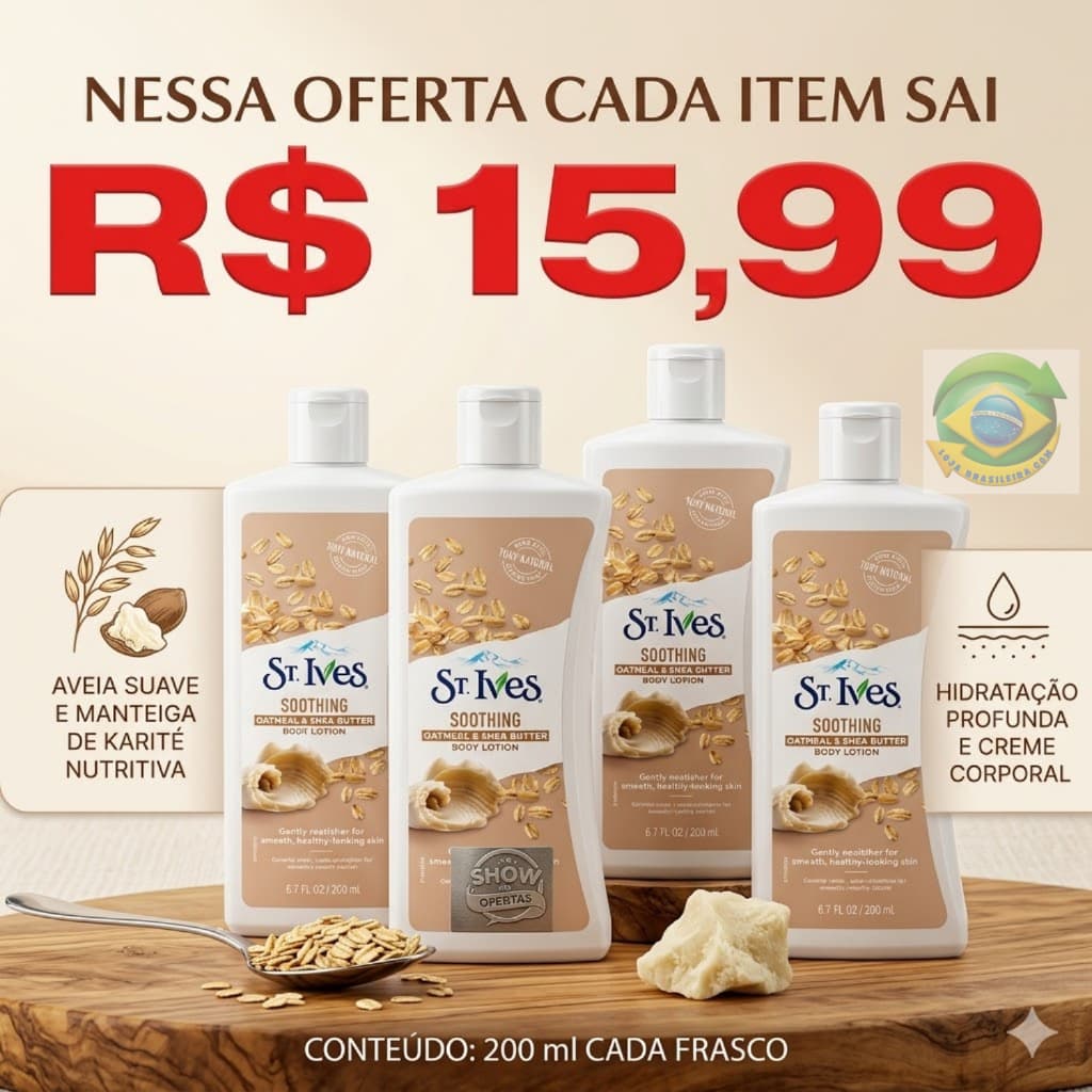 Kit 04 unid Loção Corporal St. Ives, Aveia E Manteiga De Karité,