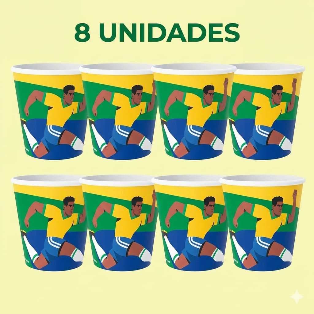 Kit 8 Copos de Papel 200ml Copa 2026 Descartável  Festa Seleção Brasileira Verde Amarelo Churrasco