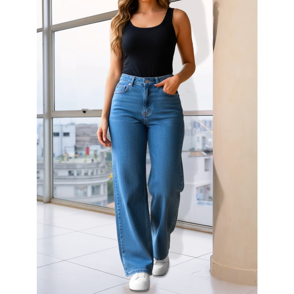 Calça Jeans feminina Wide Leg Pantalona Jeans Versão lisa Básica