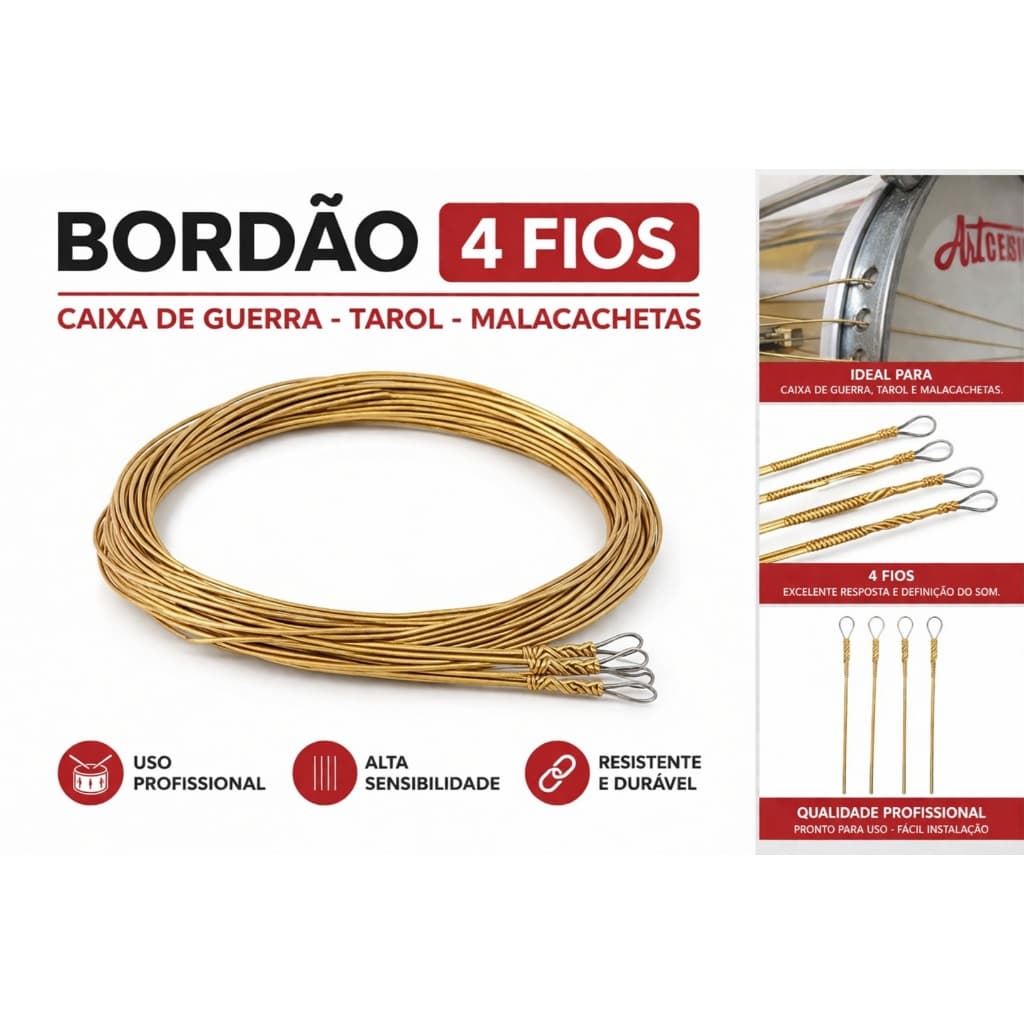 Bordão 4 Fios Para Caixa Guerra Tarol Profissional Samba
