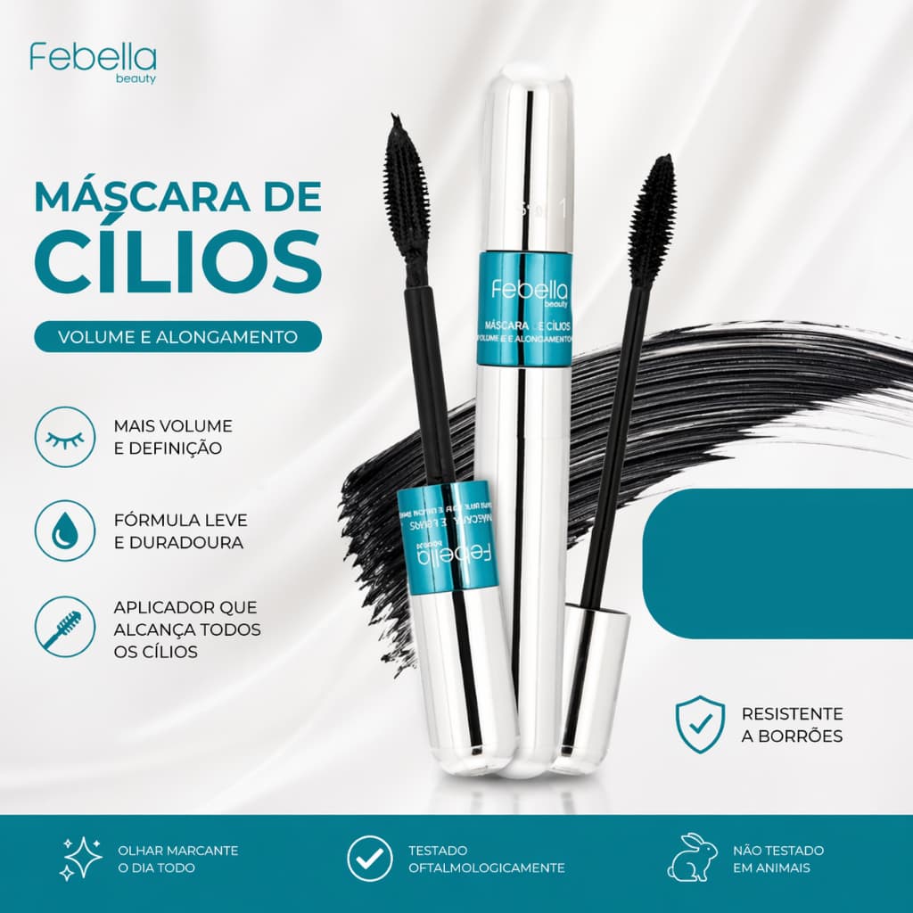 Máscara de Cílios 2 em 1 Volume Extremo + Alongamento Profissional Longa Duração Prova D’água