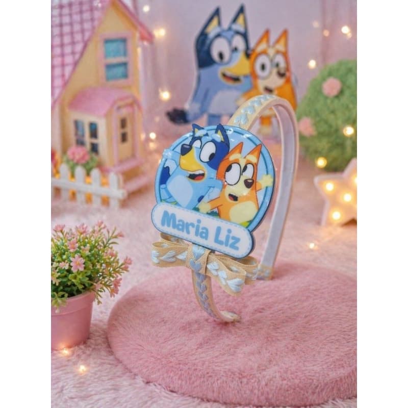 Tiara arco para cabelo infantil Bluey e Bingo personalizada