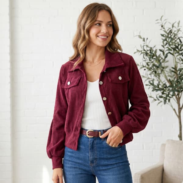Jaqueta Feminina Cotelê Premium Manga Bufante Veludo Casual Chic Corduroy Blogueira