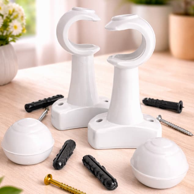 Kit Suporte Varão Cortina PVC Reforçado 28mm 2 Furos Completo Com Bucha Parafuso Ponteira