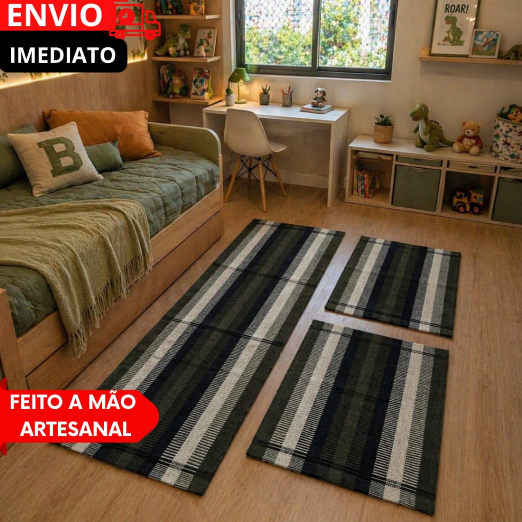 Kit 1/2/3 Tapetes Cozinha 1 Passadeira 1,40m X 0,40m e 2 Tapetes 0,70m X 0,40m Itapema Macio Durável