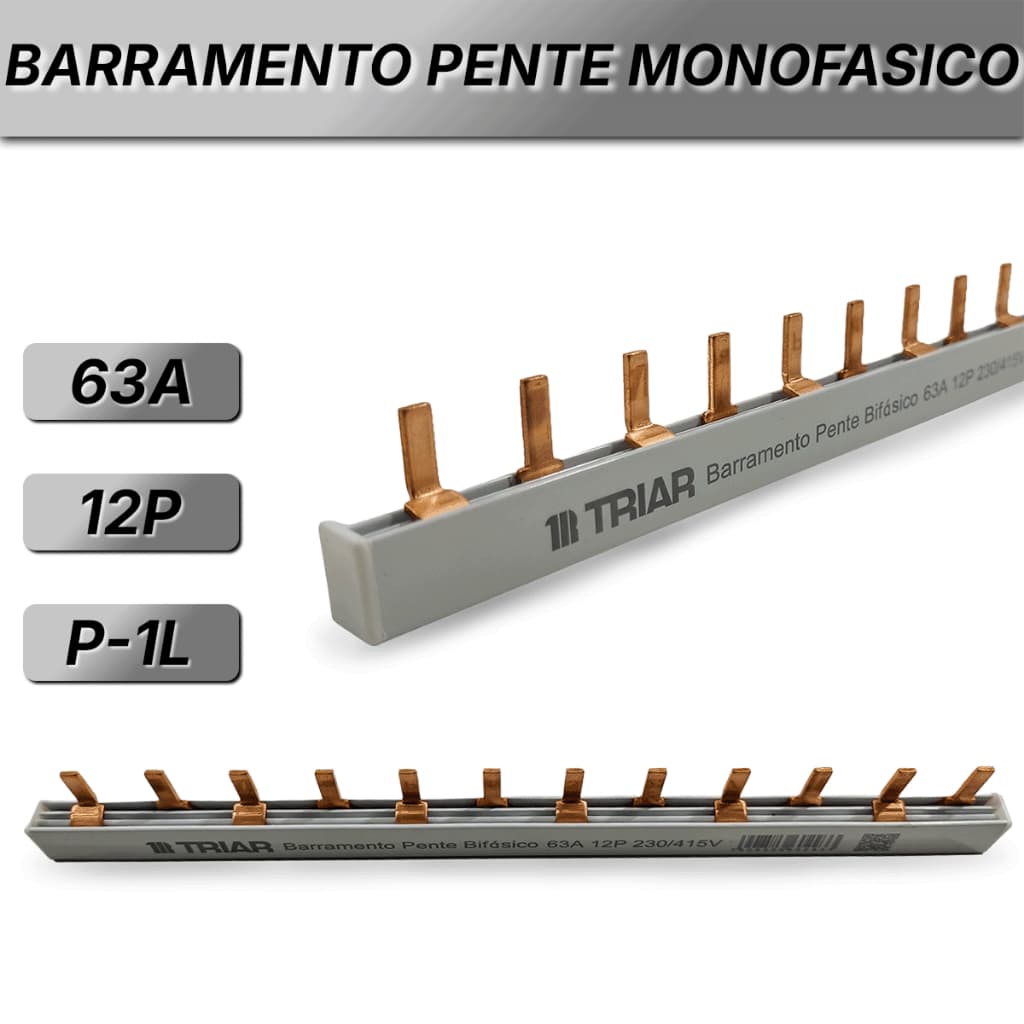 Barramento Pente 63A 12P Monofásico e Bifásico 230/415V Elétrico Instalação Elétrica Original