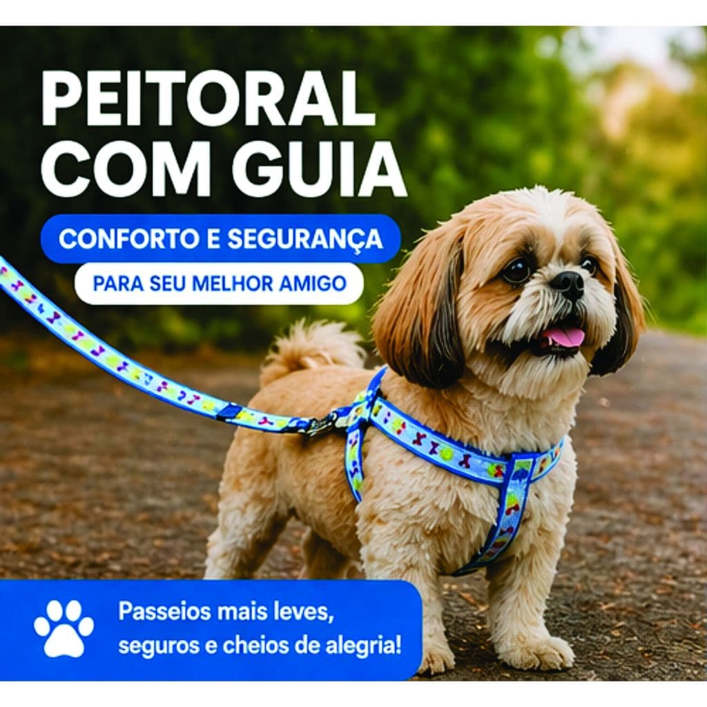 COLEIRA PEITORAL AZUL + GUIA CÃES PORTE PEQUENO E GATOS