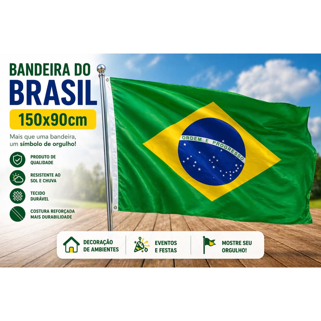 Bandeira Brasil 150x90cm Grande Tecido Forte Para Mastro