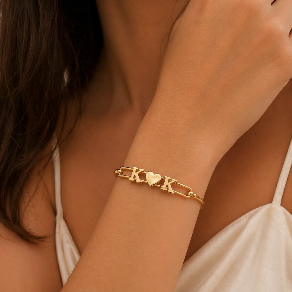 Bracelete Pulseira com Letras Ponto de Luz ou Coração Personalizado com Letras Ah24