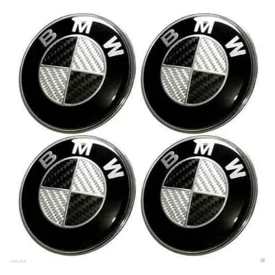 Kit Emblema Bmw De Alumínio Da 58mm Para Roda Calota Preto