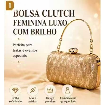 Bolsa de Festa FemininaMédia Transversal com Acabamento Brilhante em Glitter eForro Resistente àÁgua