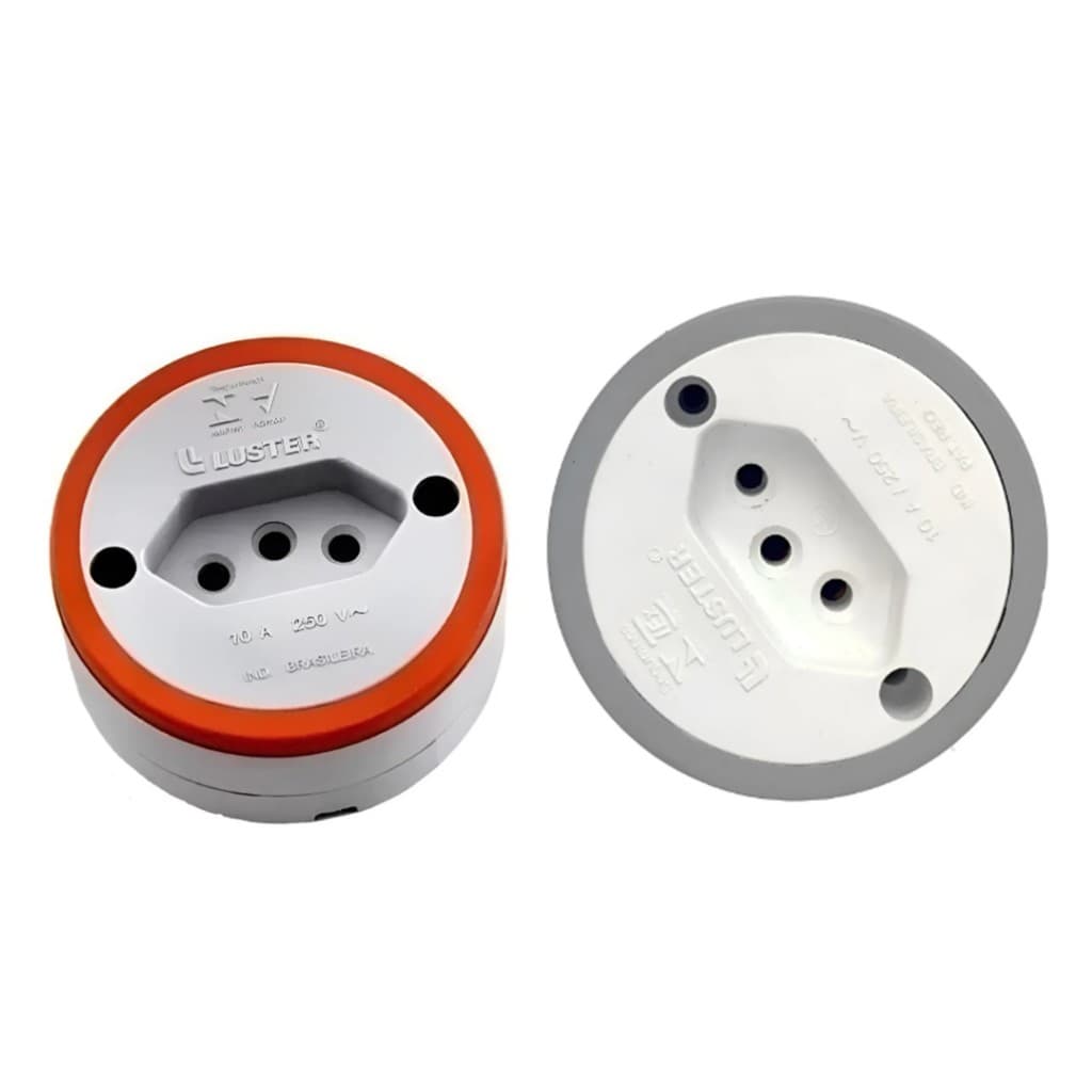 Kit 2 - Tomada Externa Luster Tomada 10 Amperes Redonda Parede Madeira