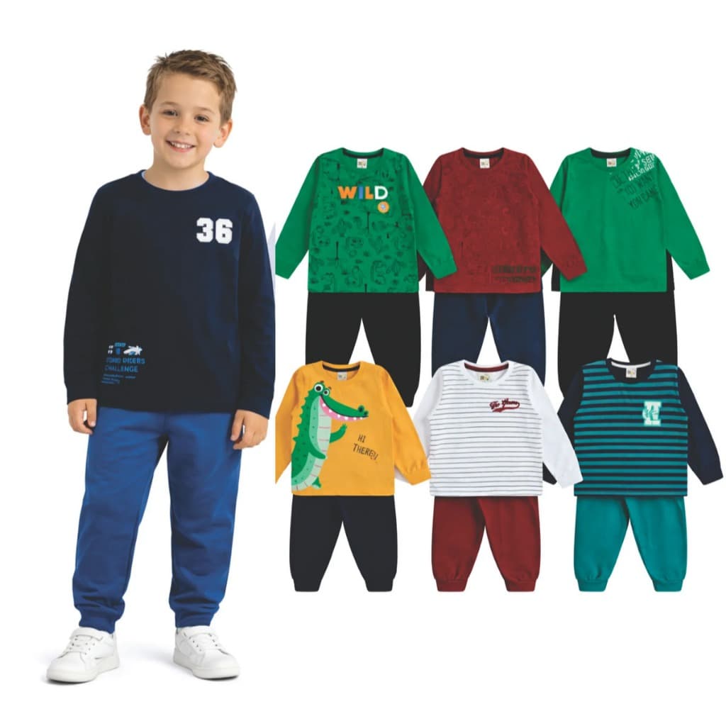 KIT ECONÔMICO Menino 6 Peças Meia Estação 3 Blusas 3 Calças do 4 ao 8
