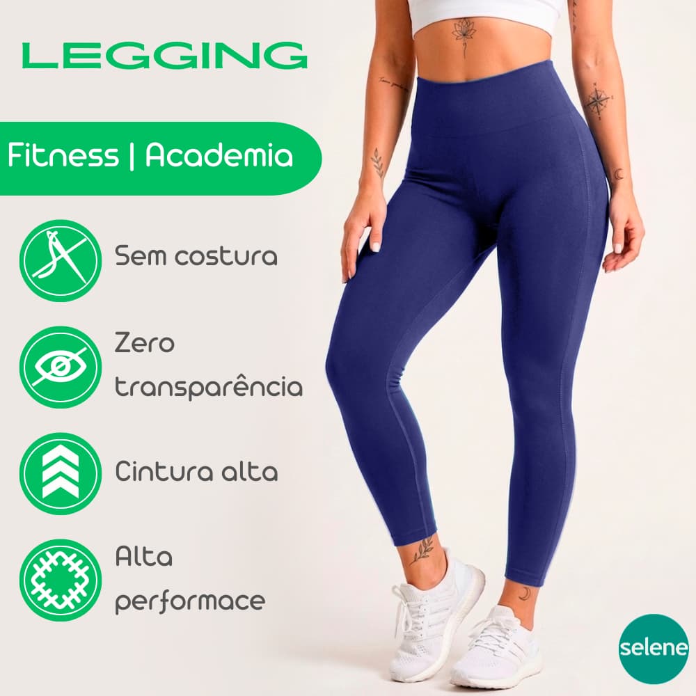 Calça Legging Cintura Alta Fitness Zero Transparência Malha Premium Empina Bumbum 999 Selene