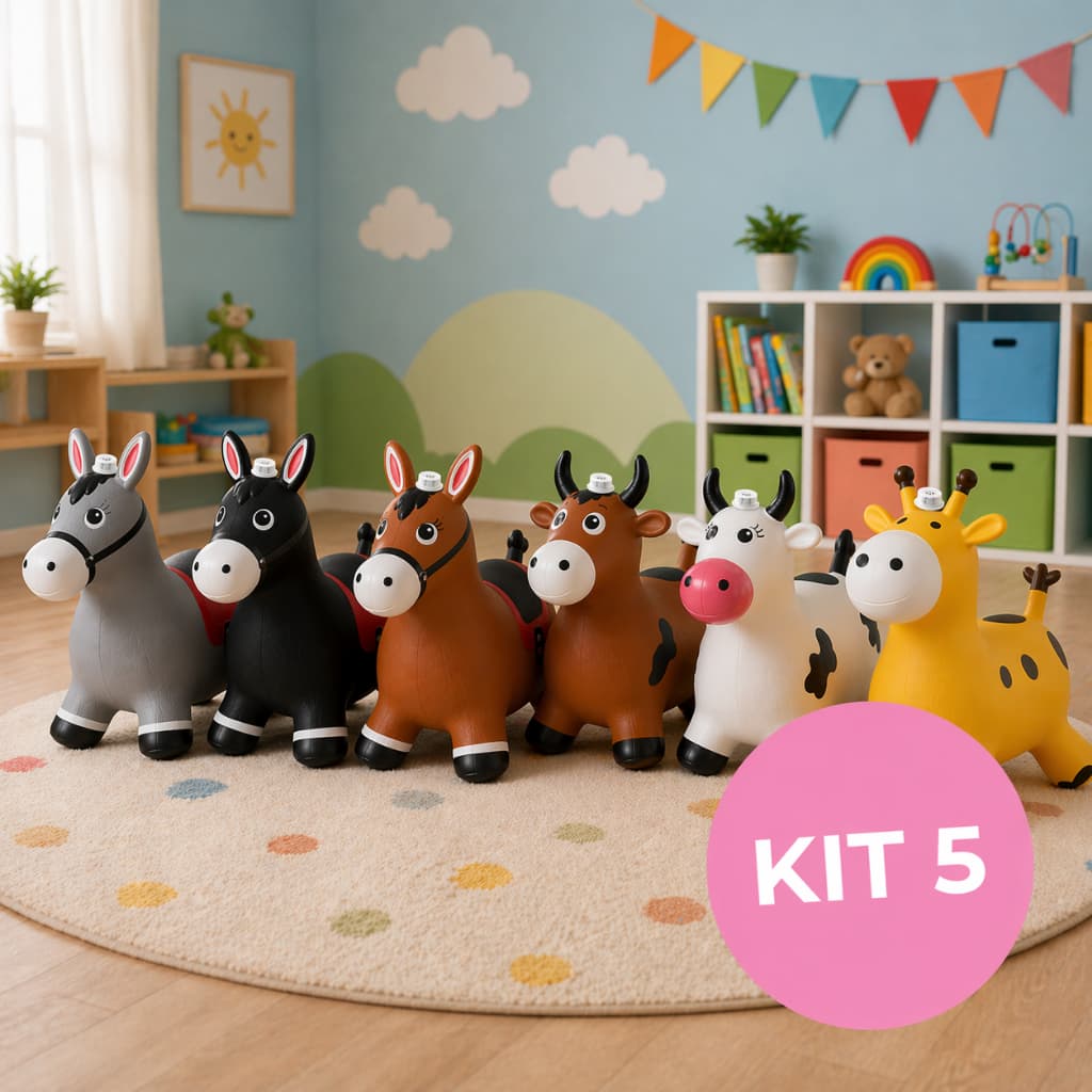 Kit 5 Cavalinhos Upa Upa Infantil Pocotó com Som e Luz / Pula Pula Inflável  Emborrachado Vaquinha Girafa e Burrinho