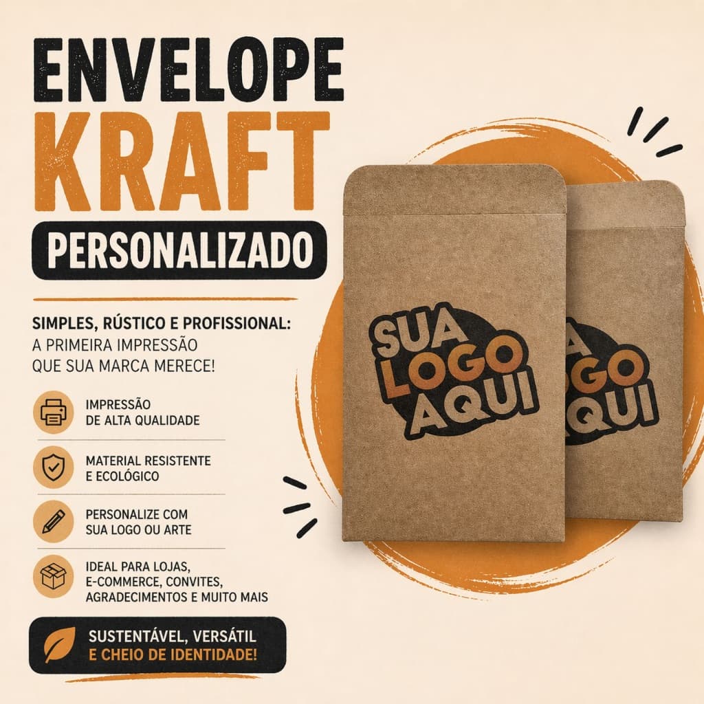 Envelope Kraft Personalizado com a sua Logo - Tamanho 9,5x12,5