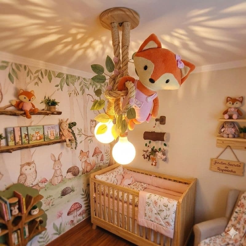 Lustre duplo de teto raposinha quarto menina