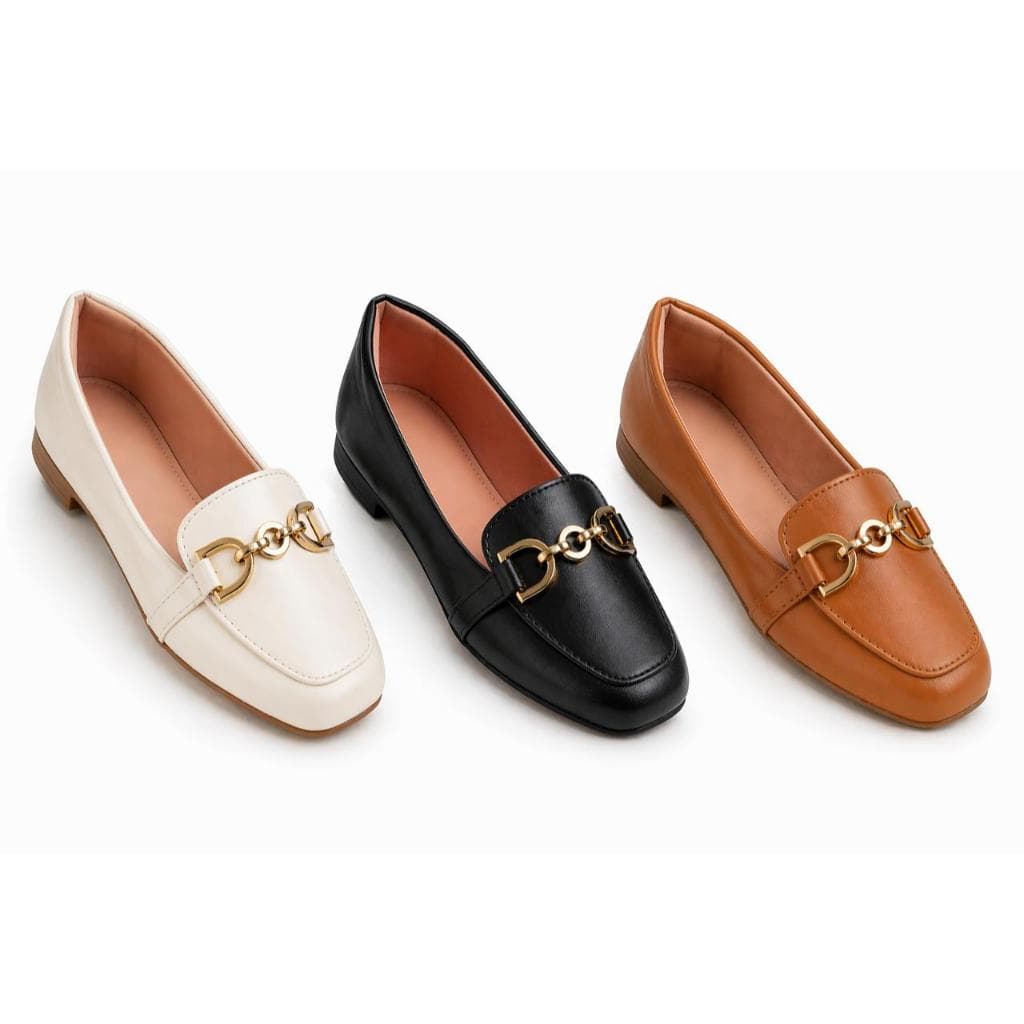 Sapatilha Feminina Confortável Luxo Elegante Sapato Feminino Mocassim Bico Quadrado ABS