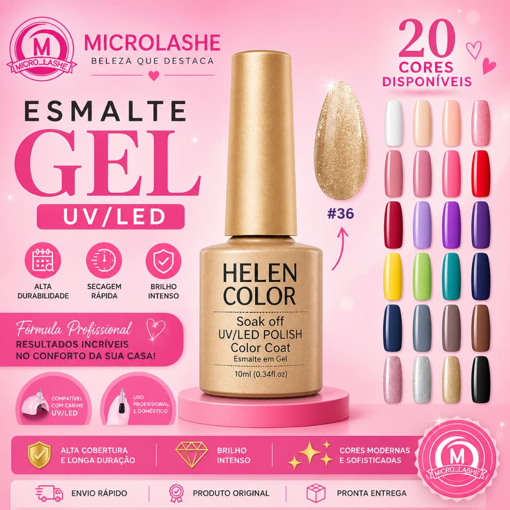 Esmalte em Gel Helen Color 10ml UV LED Profissional Alta Durabilidade Unha Gel Fibra